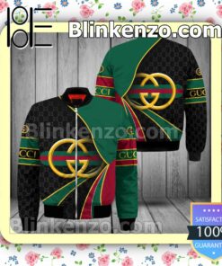 Gucci Black Monogram Curves Red Green Military Jacket Sportwear