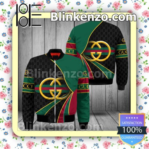 Gucci Black Monogram Curves Red Green Military Jacket Sportwear