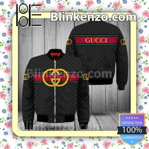 Gucci Black Monogram With Logo On Horizontal Stripes Military Jacket Sportwear