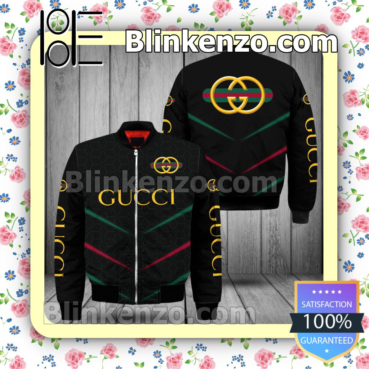 Gucci Brand Name And Logo Metro Rhombus Black Military Jacket Sportwear