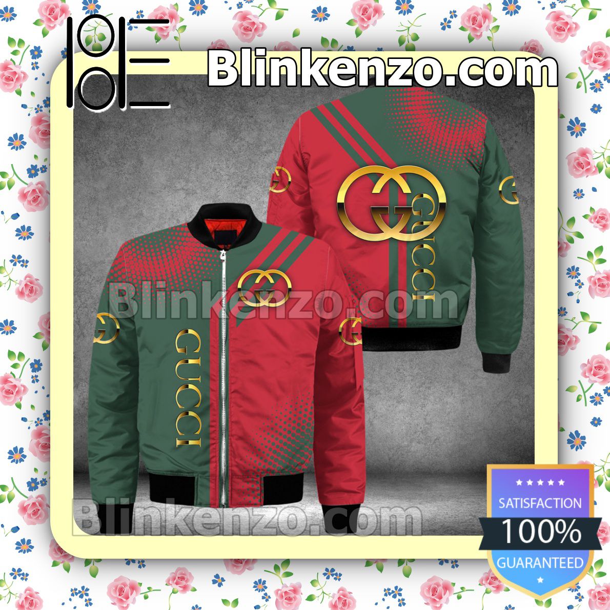 Gucci Halftone Abstract Red And Green Circle Military Jacket Sportwear