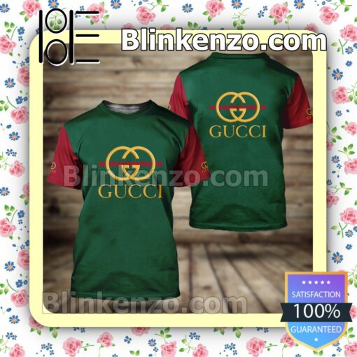 Gucci Logo Center Green With Red Sleeves Brand Crewneck Tee