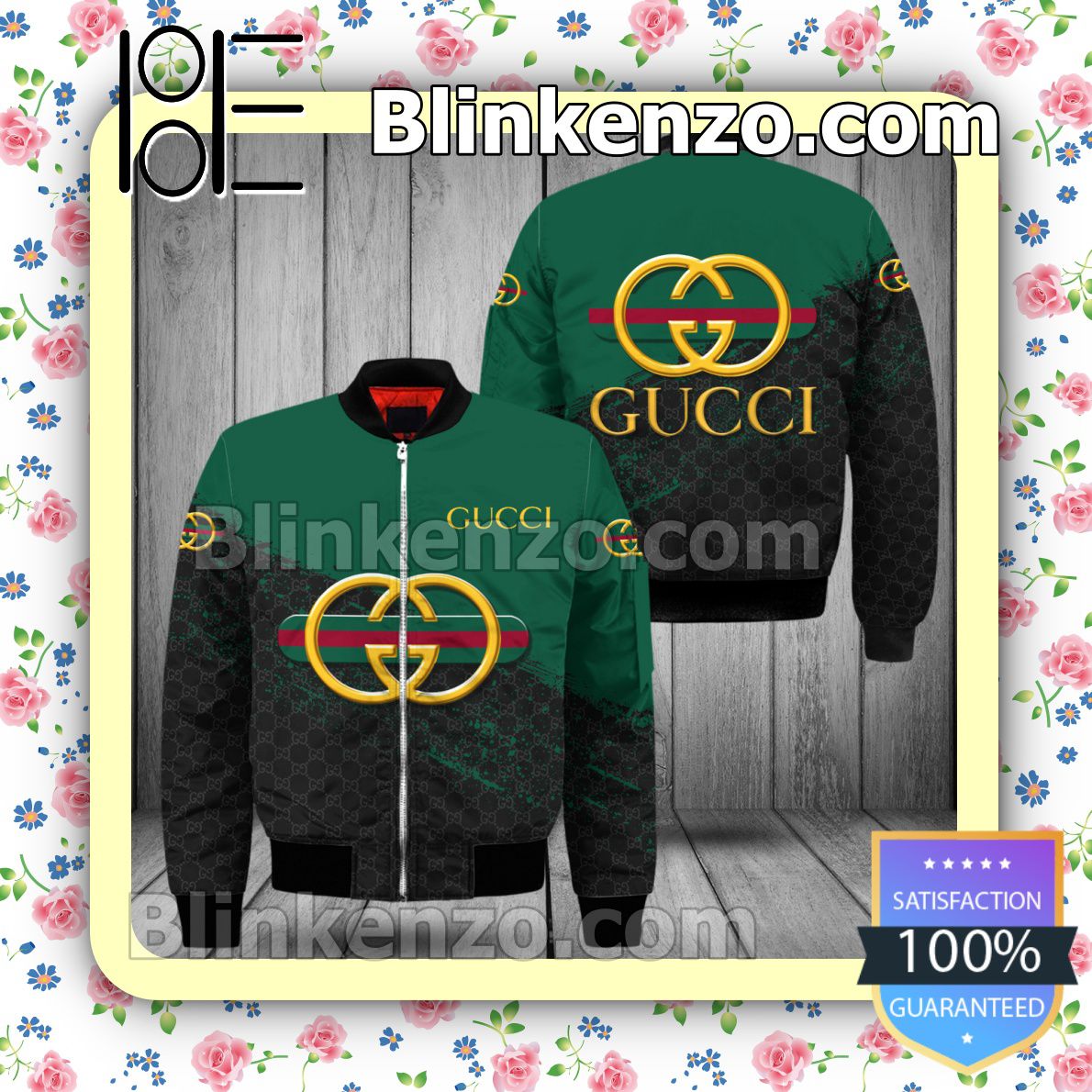 Gucci Logo Center Half Black Monogram Half Green Military Jacket Sportwear