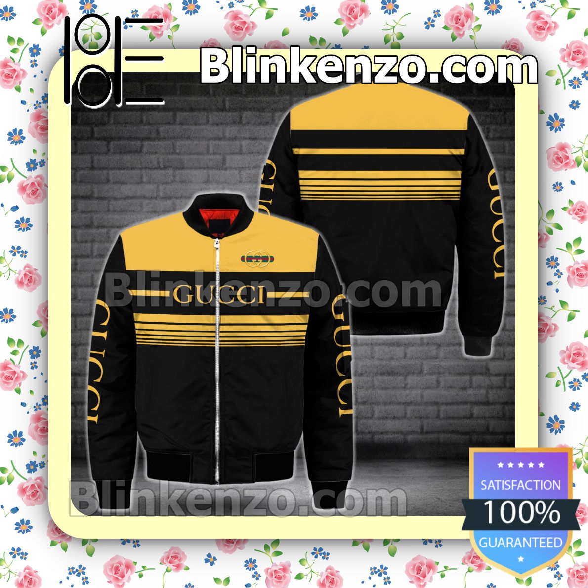 Gucci Luxury Black With Yellow Horizontal Stripes Military Jacket Sportwear