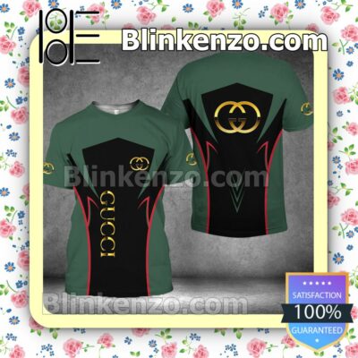 Gucci Luxury Brand Green And Black Brand Crewneck Tee