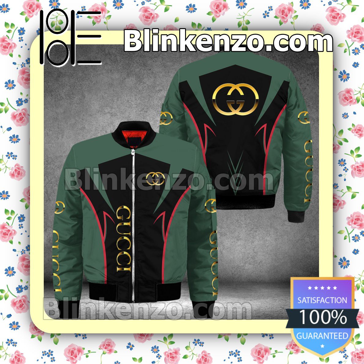 Gucci Luxury Brand Green And Black Military Jacket Sportwear