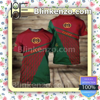 Gucci Red And Green With Rhombus Check Brand Crewneck Tee