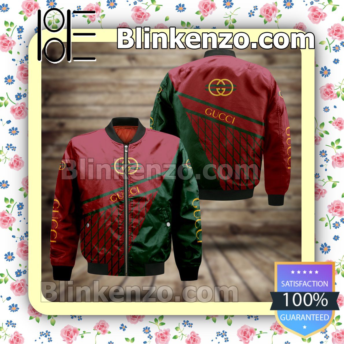 Gucci Red And Green With Rhombus Check Military Jacket Sportwear
