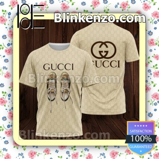 Gucci Shoes Printed Beige Monogram Brand Crewneck Tee