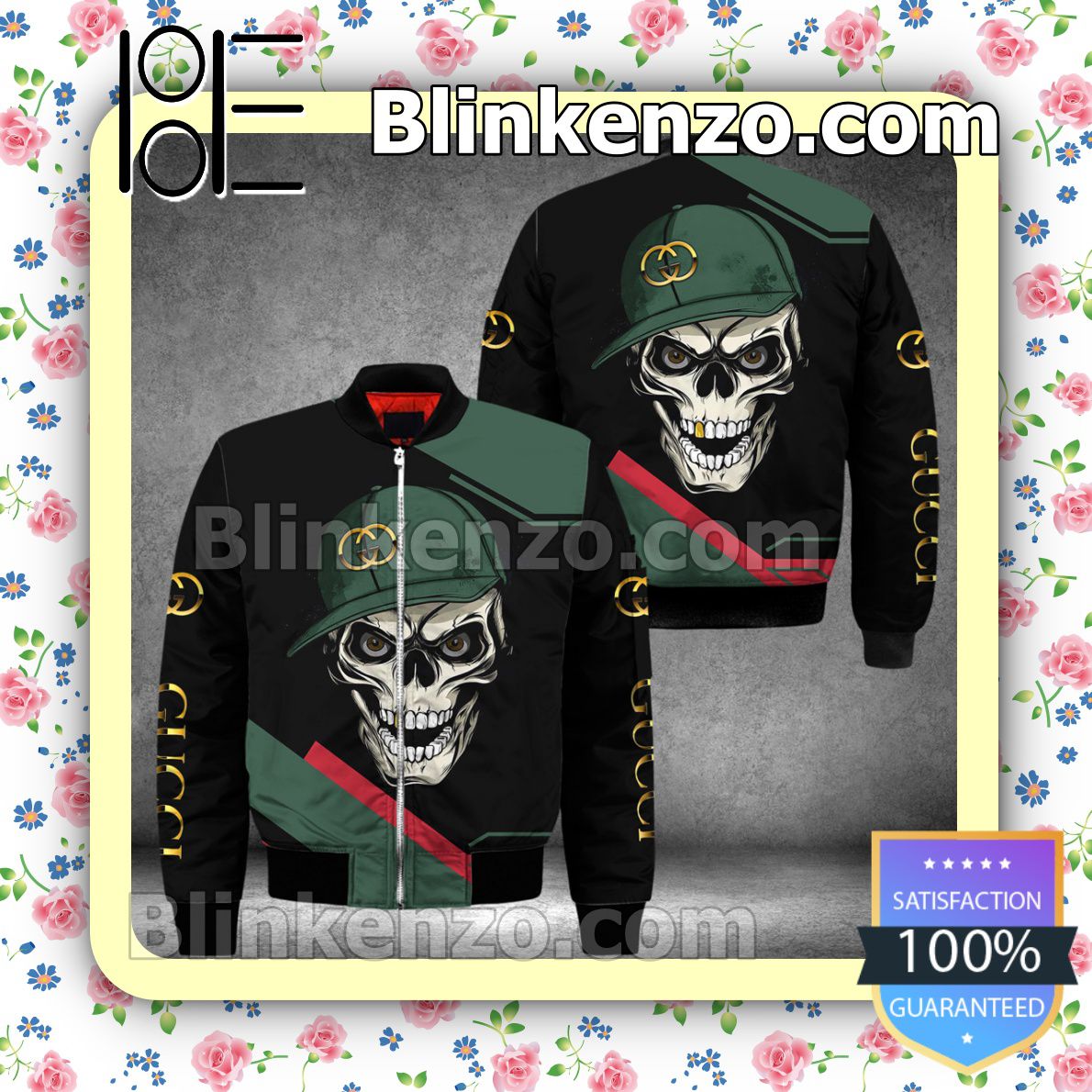 Gucci Skull Wearing Hat Black And Green Military Jacket Sportwear