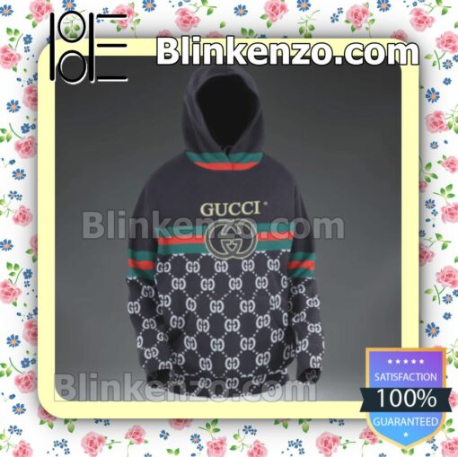 Gucci Stripe Color Logo Monogram Zipper Fleece Hoodie