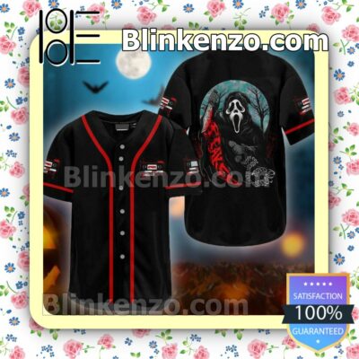 Halloween Ghostface Slasher Short Sleeve Plain Button Down Baseball Jersey Team