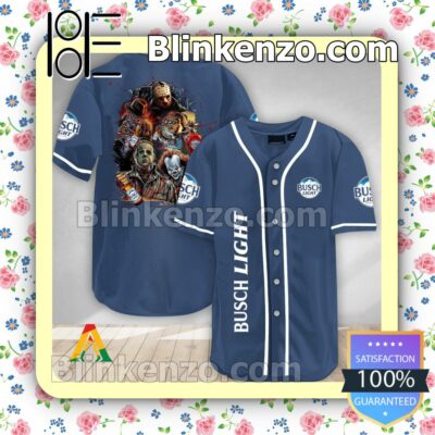 Halloween Horror Characters Busch Light Short Sleeve Plain Button Down Baseball Jersey Team