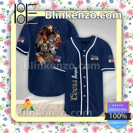 Halloween Horror Characters Coors Banquet Short Sleeve Plain Button Down Baseball Jersey Team