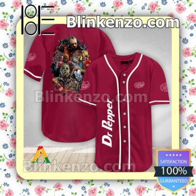 Halloween Horror Characters Dr Pepper Short Sleeve Plain Button Down Baseball Jersey Team