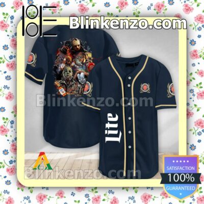 Halloween Horror Characters Miller Lite Short Sleeve Plain Button Down Baseball Jersey Team