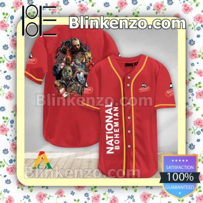 Halloween Horror Characters National Bohemian Short Sleeve Plain Button Down Baseball Jersey Team