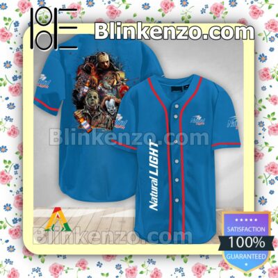 Halloween Horror Characters Natural Light Short Sleeve Plain Button Down Baseball Jersey Team