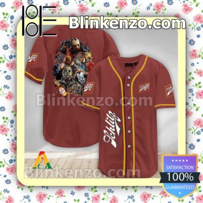 Halloween Horror Characters Schlitz Beer Short Sleeve Plain Button Down Baseball Jersey Team