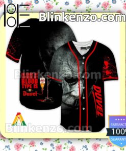 Halloween Horror Michael Myers Duvel Beer In Case Of Accident My Blood Type Is Short Sleeve Plain Button Down Baseball Jersey Team
