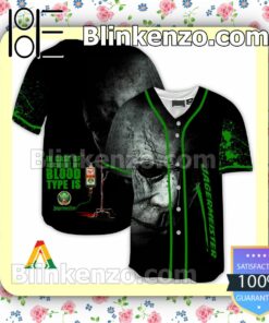Halloween Horror Michael Myers Jagermeister In Case Of Accident My Blood Type Is Short Sleeve Plain Button Down Baseball Jersey Team