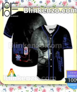 Halloween Horror Michael Myers Pabst Blue Ribbon In Case Of Accident My Blood Type Is Short Sleeve Plain Button Down Baseball Jersey Team