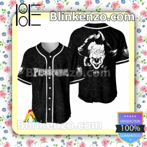 Halloween Spider Clown Pennywise IT Short Sleeve Plain Button Down Baseball Jersey Team