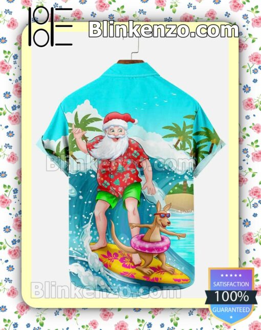 Holiday Santa Beach Surfing Xmas Button Down Shirt a