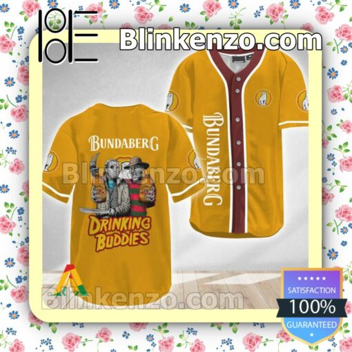 Horror Freddy And Jason Bundaberg Rum Drinking Buddies Short Sleeve Plain Button Down Baseball Jersey Team