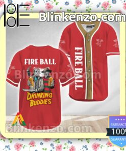 Horror Freddy And Jason Fireball Drinking Buddies Short Sleeve Plain Button Down Baseball Jersey Team
