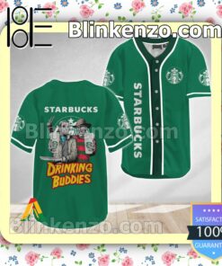 Horror Freddy And Jason Starbucks Drinking Buddies Short Sleeve Plain Button Down Baseball Jersey Team