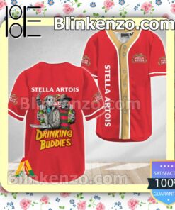 Horror Freddy And Jason Stella Artois Drinking Buddies Short Sleeve Plain Button Down Baseball Jersey Team