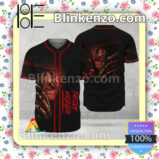 Horror Freddy Krueger Bloody Short Sleeve Plain Button Down Baseball Jersey Team