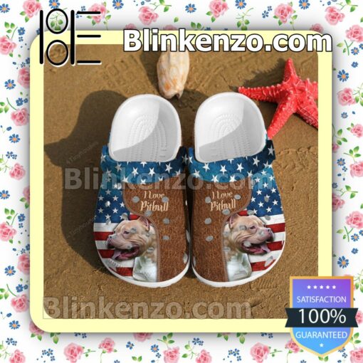 I Love Pitbull American Flag Clogs