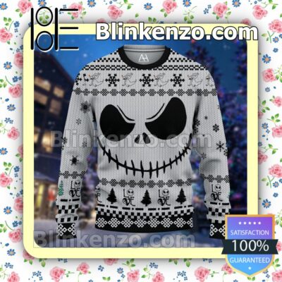 Jack Skellington Face Love White Christmas Pullover Sweaters