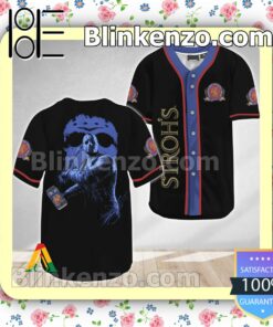 Jason Voorhees Friday The 13th Stroh's Beer Short Sleeve Plain Button Down Baseball Jersey Team