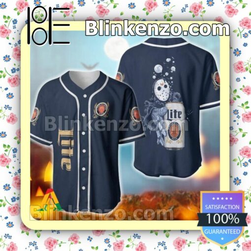 Jason Voorhees Underwater With Miller Lite Short Sleeve Plain Button Down Baseball Jersey Team