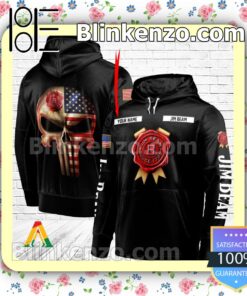 Jim Beam Punisher Skull USA Flag Hoodie Shirt