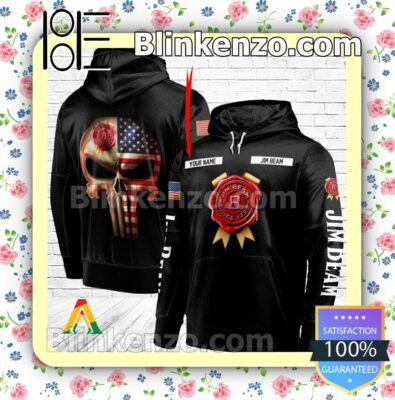 Jim Beam Punisher Skull USA Flag Hoodie Shirt