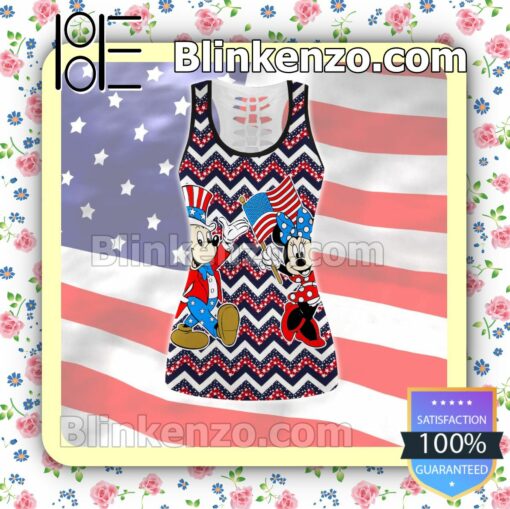 July 4th Mickey And Minnie Polylines Women Tank Top Pant Set c
