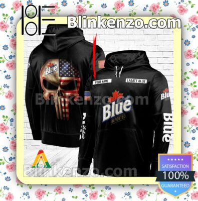 Labatt Blue Beer Punisher Skull USA Flag Hoodie Shirt