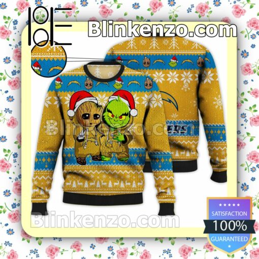 Los Angeles Chargers Baby Groot And Grinch Christmas NFL Sweatshirts