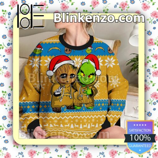 Los Angeles Chargers Baby Groot And Grinch Christmas NFL Sweatshirts b