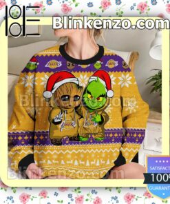 Los Angeles Lakers Baby Groot And Grinch Christmas NBA Sweatshirts b
