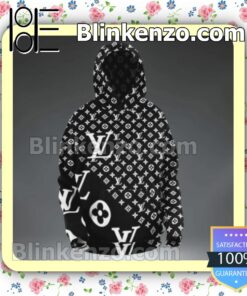 Louis Vuitton Big And Small Logo Monogram Black Zipper Fleece Hoodie