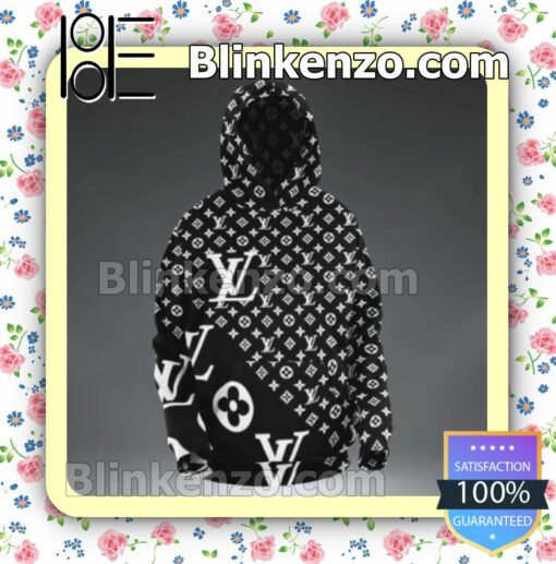 Louis Vuitton Big And Small Logo Monogram Black Zipper Fleece Hoodie