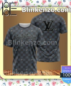 Louis Vuitton Black And Blue Checkerboard Full Print Brand Crewneck Tee