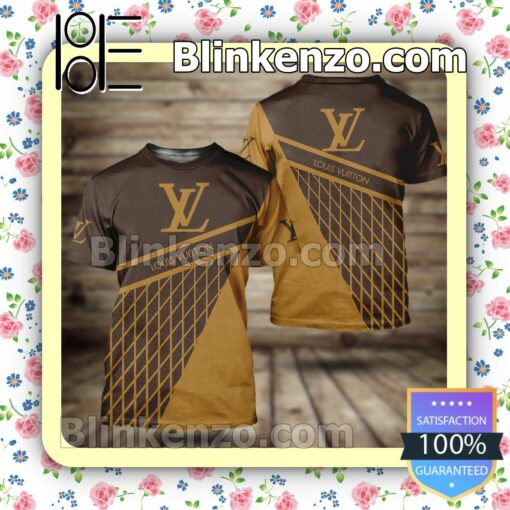 Louis Vuitton Light And Dark Brown With Rhombus Check Brand Crewneck Tee