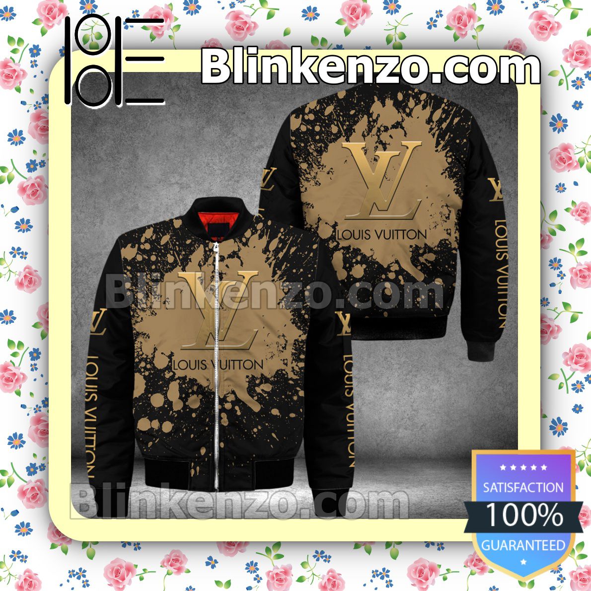 Louis Vuitton Logo Center Brown Splash Black Military Jacket Sportwear