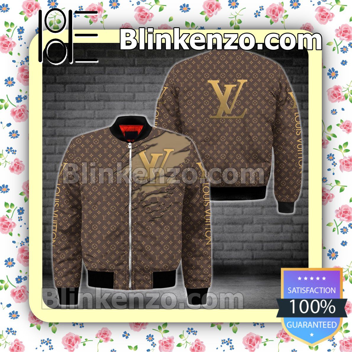 Louis Vuitton Logo Torn Ripped Dark Brown Monogram Military Jacket Sportwear